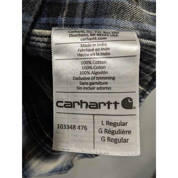 Carhartt Relaxed Fit Flannel Shirt Mens L Plaid Casual Button Down Pocket Blue - Picture 4 of 16